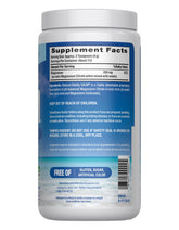 Unflavored CALM magnesium powder dissolving in water to form magnesium citrate